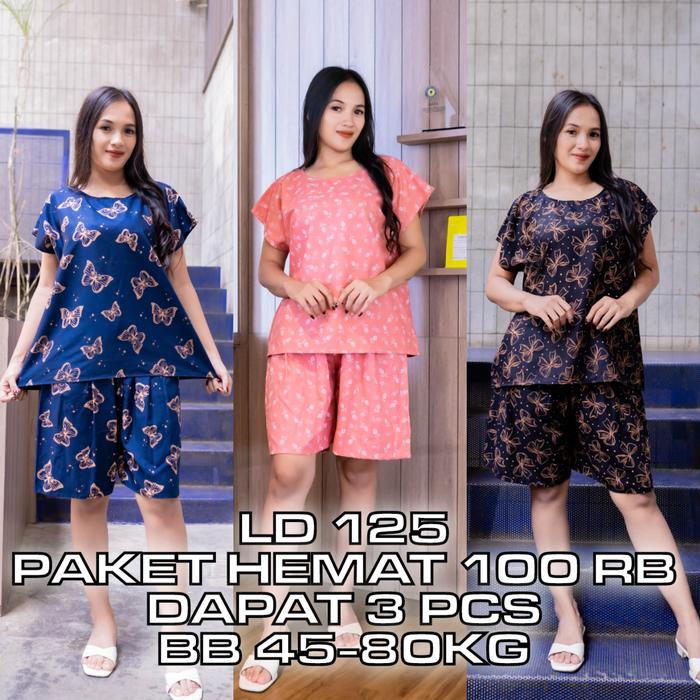 Setelan Baby Doll Jumbo Baju Tidur Rayon Adem Nyaman All Size LD 125cm Muat BB 40-85kg Celana Pendek