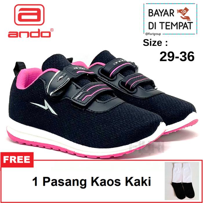 FIURI - ANDO ORIGINAL - ARLYN PEREKAT 29-36 HITAM PINK -  SNEAKERS KANVAS KRETEKAN SOL KARET ANAK PE