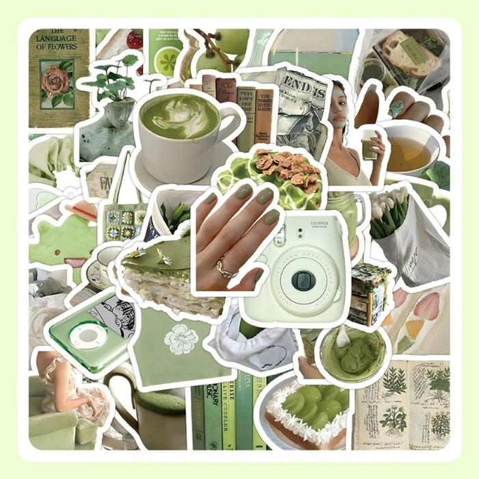 60pcs Sticker Green Graffiti Aesthetic Wateproof Stiker Vinyl Laptop Botol Minum HP