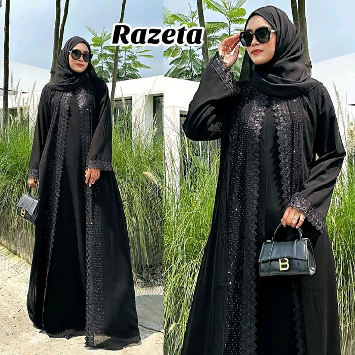 Abaya Hitam Gamis Wanita Terbaru Turkey Arabian Black Renda Exclusife Sifon Muslim Dres Syari Umroh