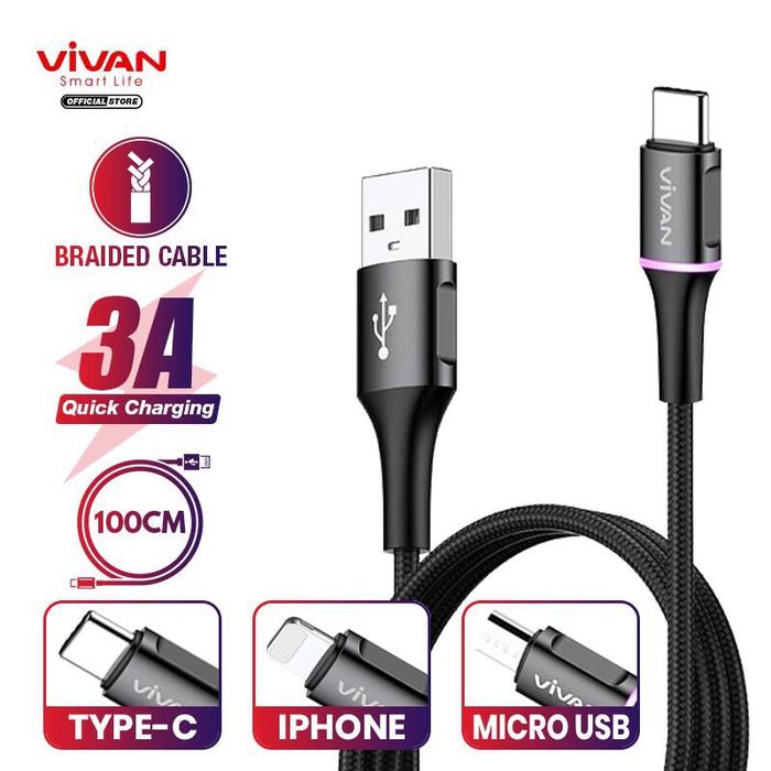 Kabel Data VIVAN VDM100 / VDC100 / VDL100 Kabel Micro Type C Lightning Fast Charging - VDM MICRO ori
