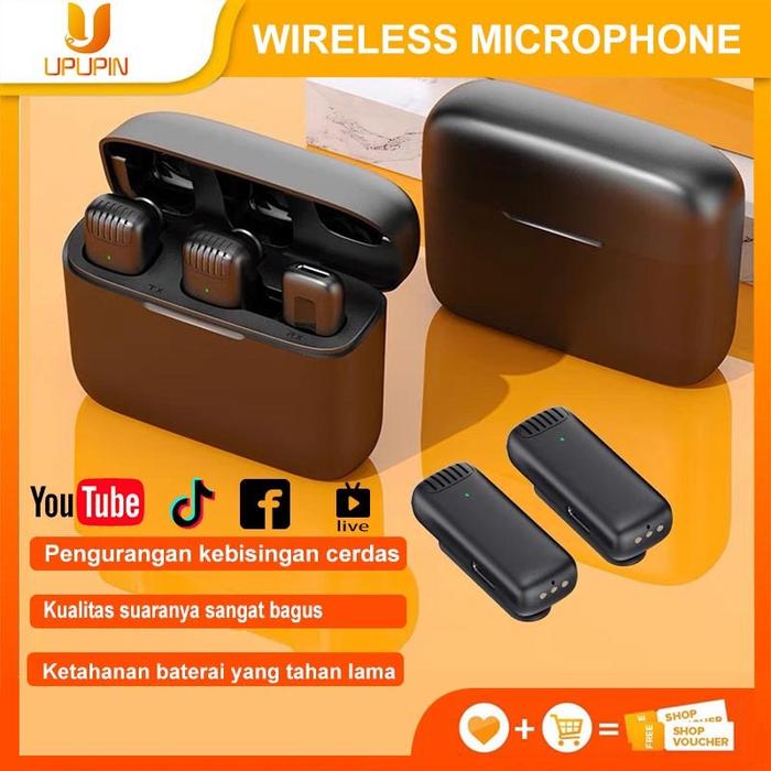 Microphone Nirkabel Lavalier Dual Wireless Mic Bluetooth Portable Mic Clip On Wireless Microphone 2 