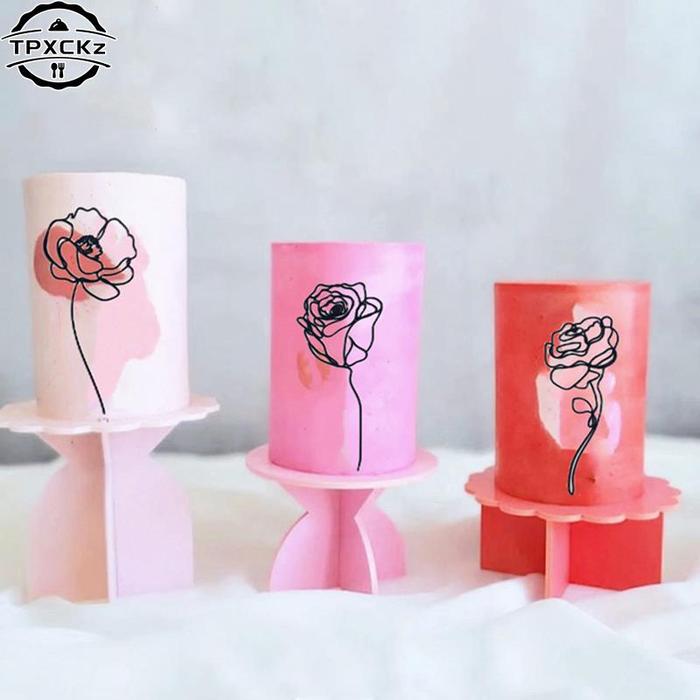 Acrylic Flower Cake Decoration Minimalist Hand Drawn Rose