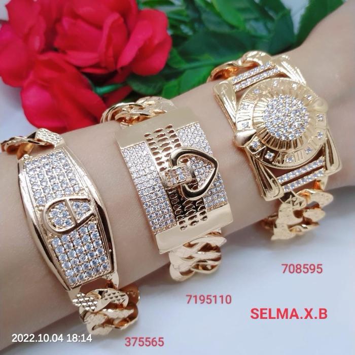 Gelang Jumbo Perhiasan Titanium Tembaga Lapis Emas GRJ6