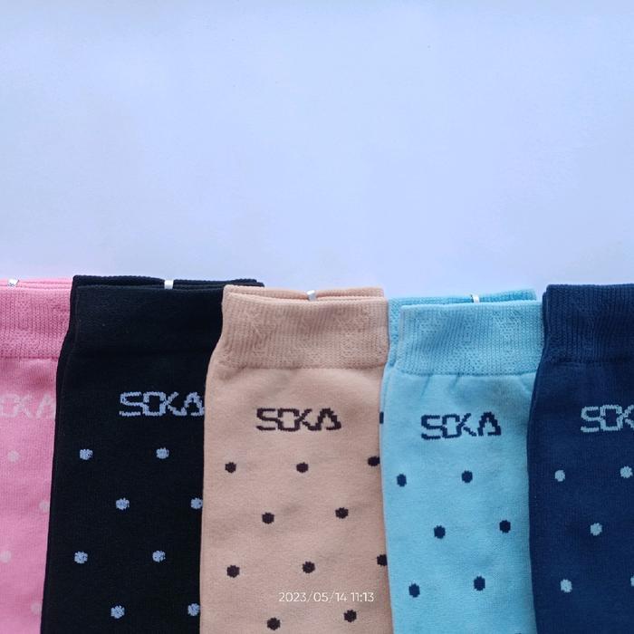 TERUJI Kaos Kaki Soka Jempol Muslimah  - Essentials Polkadot Motif Wanita Pria Panjang Hitam Dewasa