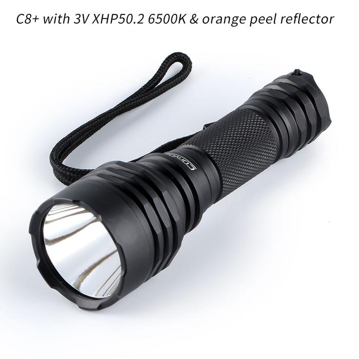 Konvoi C8 + dengan 3V XHP50.2 6500K & Reflektor Kulit Jeruk, 18650
