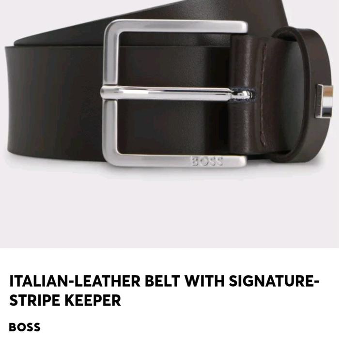 NEW: BOSS Hugo Boss Italian DARK BROWN Leather Belt with Signature Stripe Original