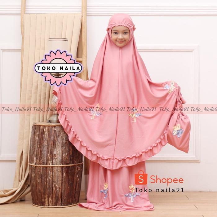 TERLARIS Mukena Anak Bordir Bunga Usia 5-9 Tahun Jersey Zoya