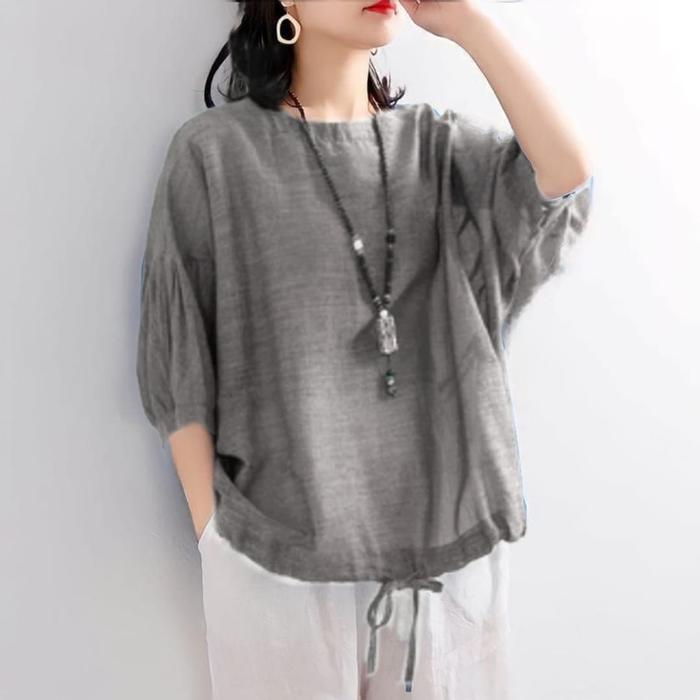 Atasan serut bawah blouse wanita terbaru bahan linen