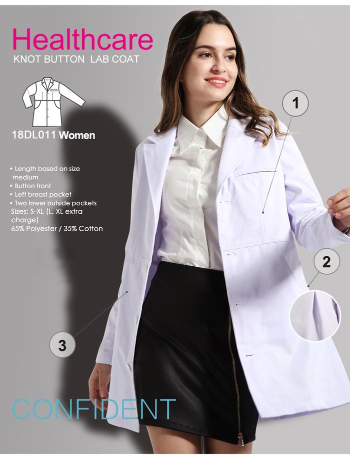 Mantel Lab Wanita, Bahan Kimia Pertumbuhan Medis Ramping Panjang