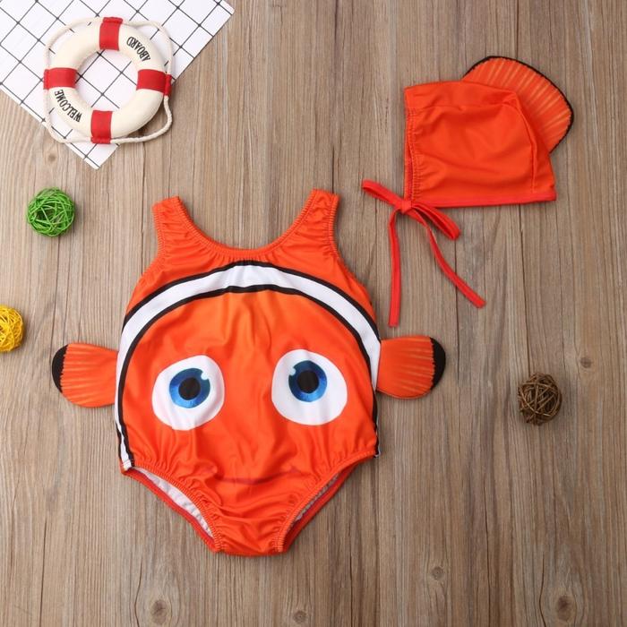 Baju renang jumpsuit bayi model ikan nemo swimwear bayi baju berenang motif ikan nemo untuk bayi
