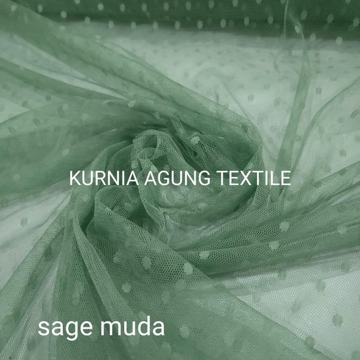 Kain Tile Tulle Polkadot Sage Green / Tile Dot Bahan Gaun Meter&0,5M