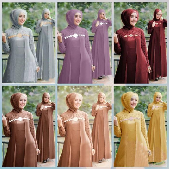 Baju Gamis Maxi Maxy Dress S M L Xl Xxl Jumbo Brokat Brukat Renda Kerancang Krancang Lapis Furing Me