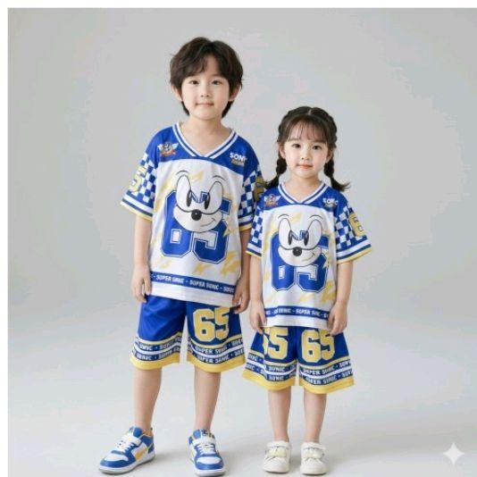 Setelan Baju Harian Anak (Unisex) laki-laki dan perempuan usia 1-10 tahun Motif blue ultra mini, Blu