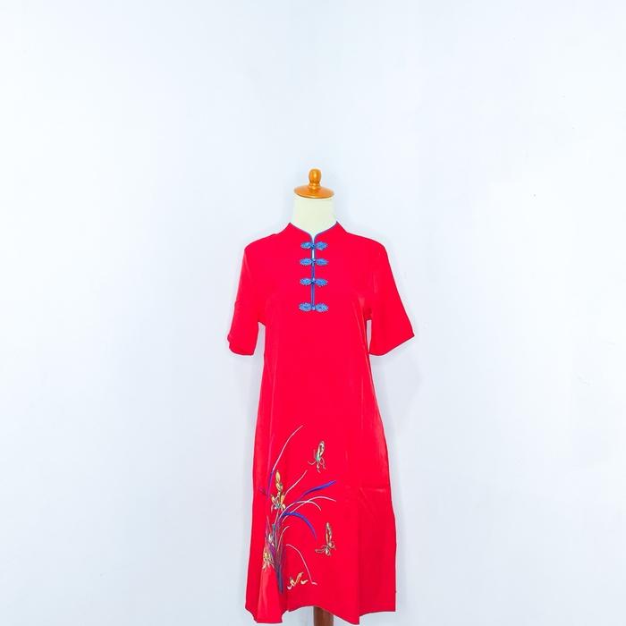 23 - Dress Cheongsam Merah Qipao Brokat / Dress Import / Dress Cina / Dress Sangjit / Dress China /