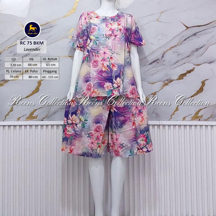 Batik Kuda Mas Setelan RC 75 LD 120 cm Piyama Celana Pendek Lengan Pendek Kancing Depan Busui Bahan 