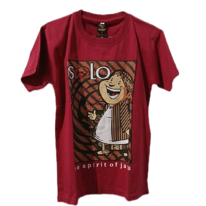 Solo Brand Kaos Anak Couple Warna Maroon dengan Desain Karakter Lucu dan Tulisan Spirit of Java