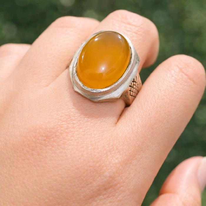 Cincin Batu Akik Kuning Syaraffusyam Dan Hiriz 14 Maksumin