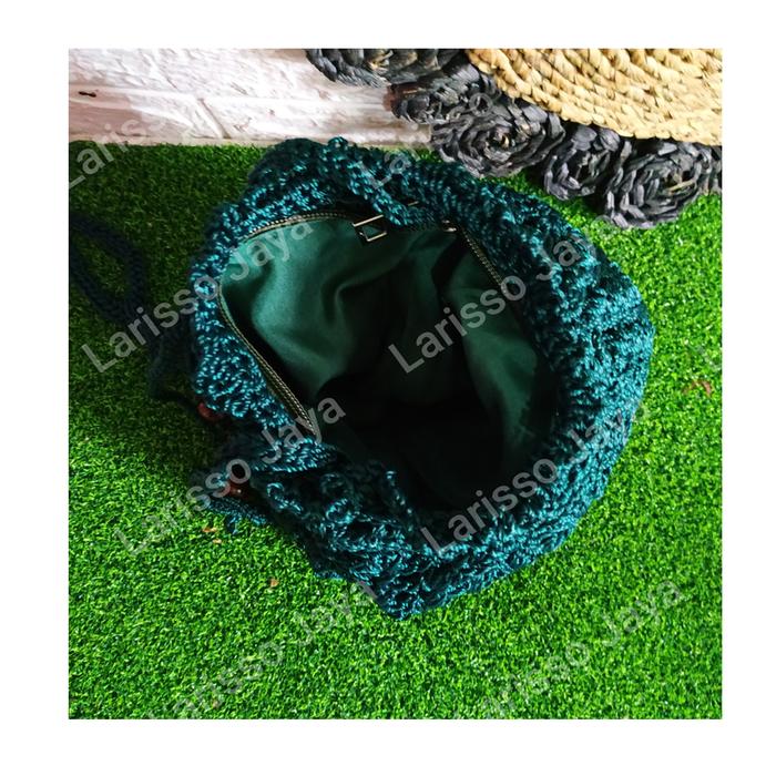 Tas Rajut Selempang Serut Gaul - Hijau Botol/Tas Rajut Serut/Tas Selempang Wanita