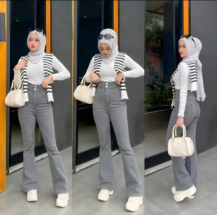 Celana Jeans Wanita High Waist 2025 Cutbray Kancing 2 Cky Jeans Wanita Panjang  Cewek Denim Skinny K