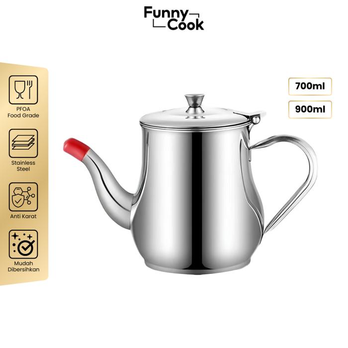 FUNNYCOOK Tempat Saringan Minyak Goreng 900ML Oil Pot Wadah Penyaring Minyak Teko Minyak