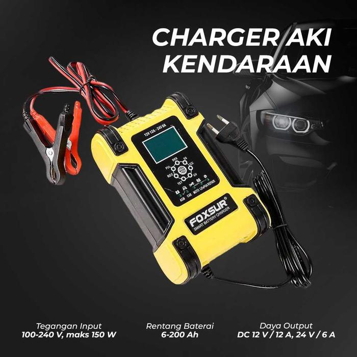 RRS STORE FOXSUR Charger Aki Mobil Lead Acid Smart Charger 12V/24V 6-200AH - FBC122412D casan aki mo