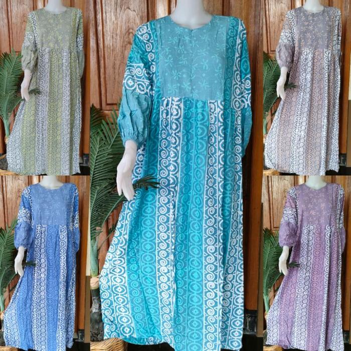 Batik Putri Diana-Longdres Ida Motif Batik Tulis Daster Panjang Lengan 3/4 Size S-L
