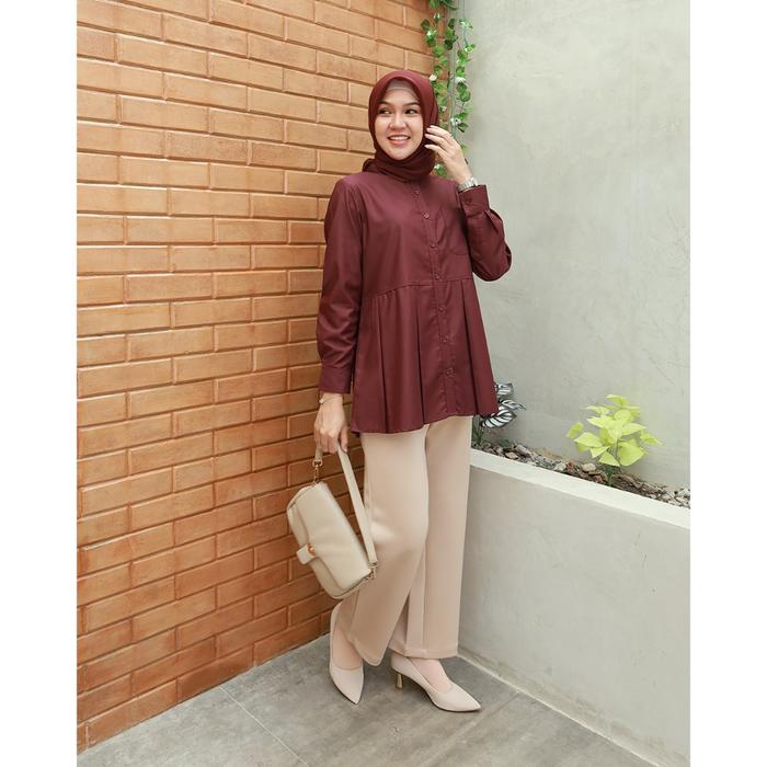 (BARU) COD - M, L, XL, XXL - ORIGINAL Ayesa Top SKU ke 1 - Pakaian Kemeja Kerja Wanita by Hijab Mama