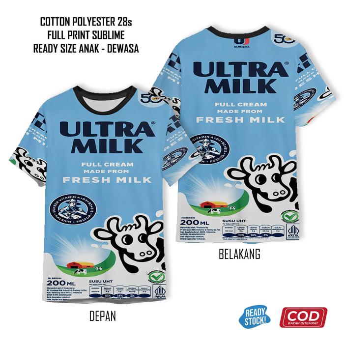 Kaos Susu UHT Kental Manis Bubuk Cair Krimer Kemasan Full Printing Keren | Baju 3D Anak dan Dewasa U