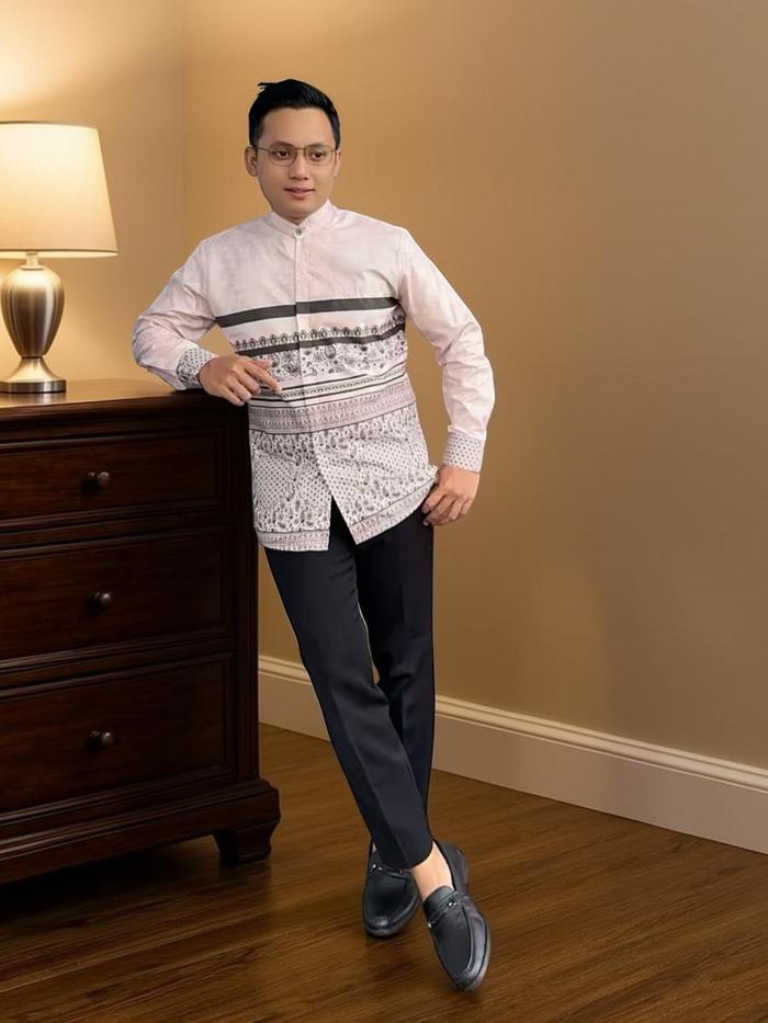 [ ALFIAN X ARRA ] Kemeja Koko Motif Ibrahim Bahan Katun Lapis Furing Slimfit