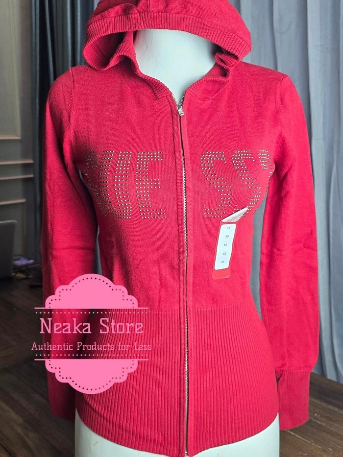 Baju sweater untuk wanita Guess madelaine zip - merah