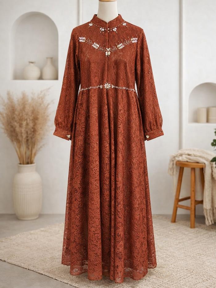 Nikita Dres Gamis Payet Uzma Terbaru Size Jumbo M L XL 2XL 3XL Brukat Premium Full Puring Elegan Mew