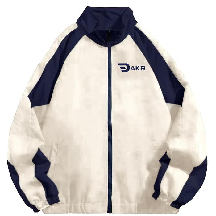 DAKR Jaket Varsity Vintage Winderbreak Pria Wanita Taslan Waterproof Hitam Unisex Casual Simple Mesi