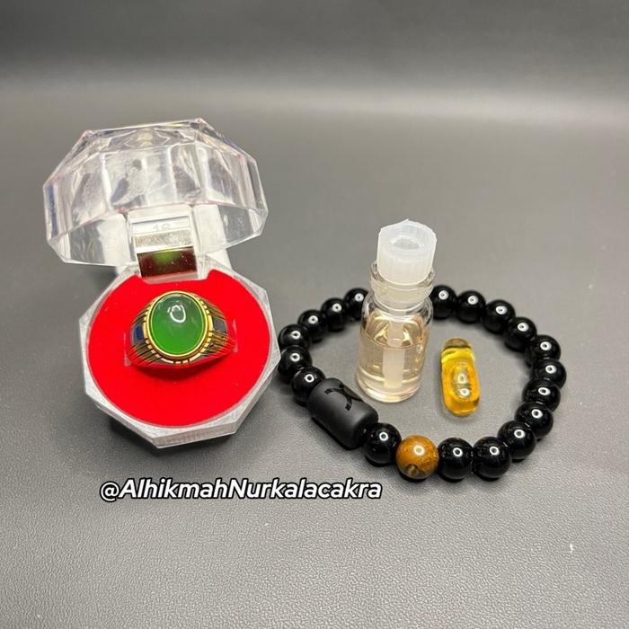 Cincin Hijau Botol + Gelang Hikmah