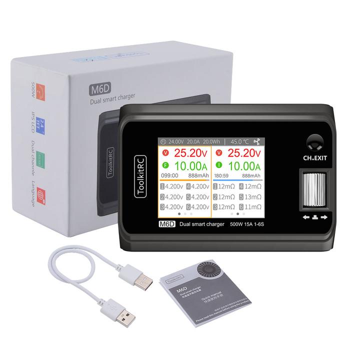 2023 ToolkitRC M6D V3 500W 15A DC Dual Channel MINI Smart Charger Discharger For 1-6S Lipo Battery F