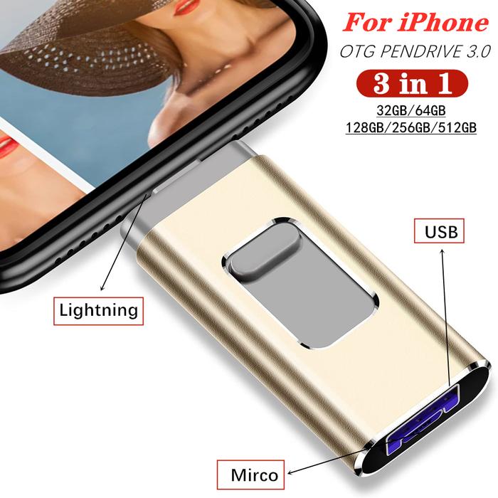 for iphone iPad iso 3in1 USB 3.0 Flash Drive 256GB 128GB 64GB 32G