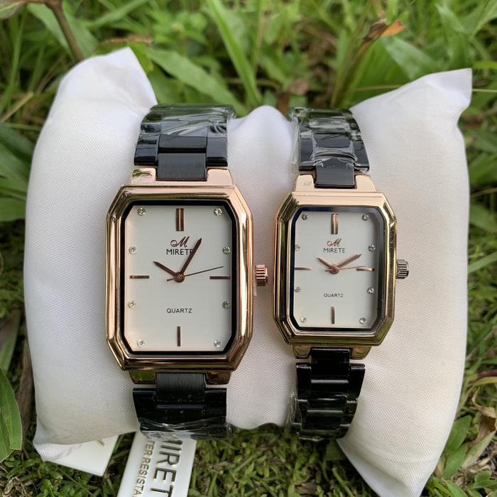 Jam Tangan Mirete Couple Rantai Rose Gold Dial Putih Persegi Panjang Tahan Air - Watches Watches ema