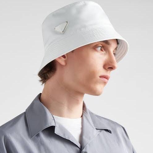 Prada Re Nylon Bucket Hat true white logo authentic original