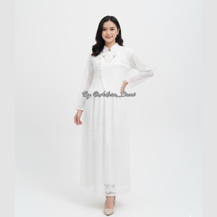 Addara_Creat Set Kebaya Janggan Modern Tunik Kebaya Putih Mewah Cocok untuk Seragaman Pesta Ibu Besa