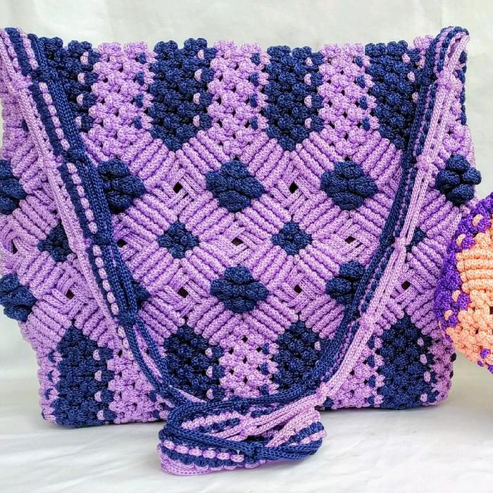 Tas Rajut Motif Daun Polos Macrame Handmade Terbaru Bahan Tali kur Selempang Wanita Ukuran Besar Hit