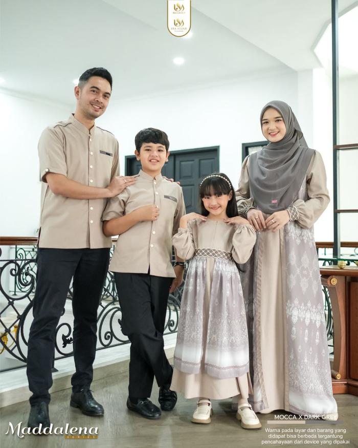 Sarimbit Maddalena Series Warna Mocca X Drak Grey by Isa Hijab Baju Dewasa Gamis Mewah Muslim