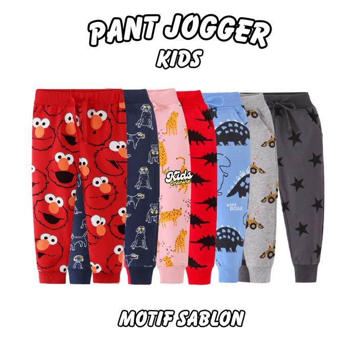 KidsOneNine Celana Jogger Motiv Training Anak 1 s/d 10 thn Katun Fleece Tebal Nyaman Size S-12 Hemat