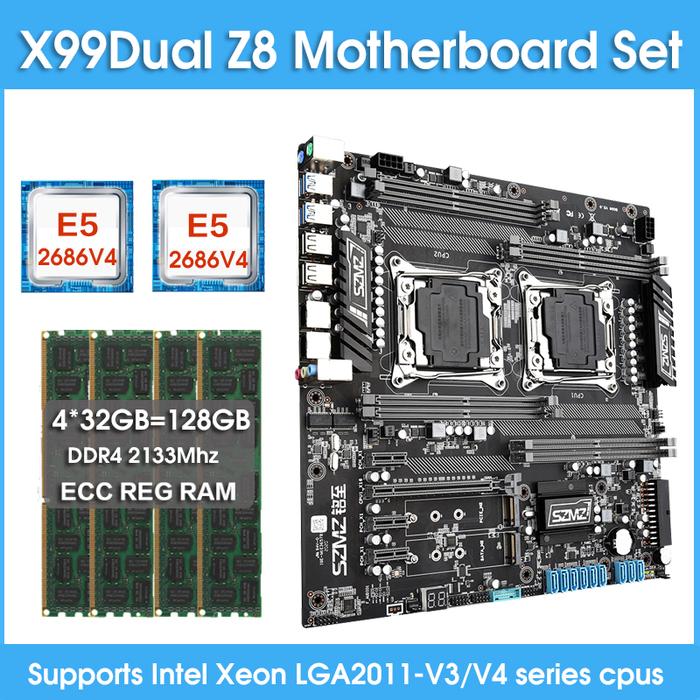 SZMZ X99 Dual Z8 Motherboard Set  With Intel Xeon E5 2686 V4 Dual CPU