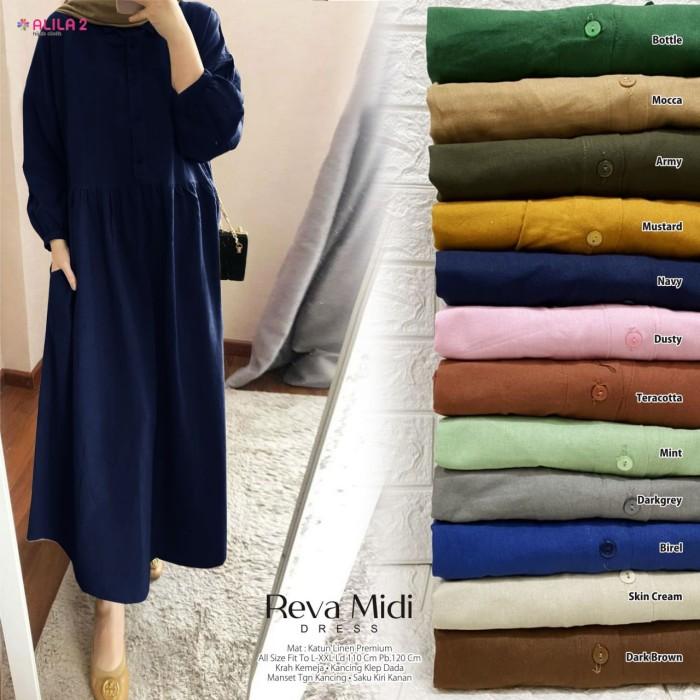 dress wanita reva midi dress mat katun linen polos busui ori alila