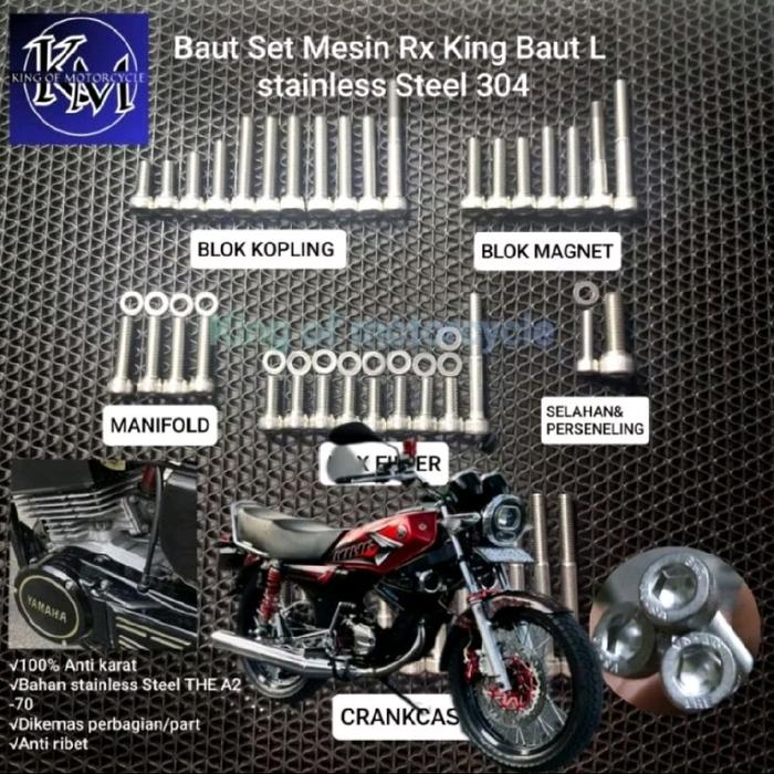 Baut Blok Mesin Yamaha Rx King Baut L Stainless Anti Karat Full Set Rx King