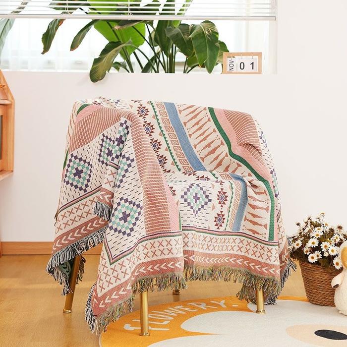 Selimut Kotak-kotak Bohemian untuk Tempat Tidur Sofa Selimut