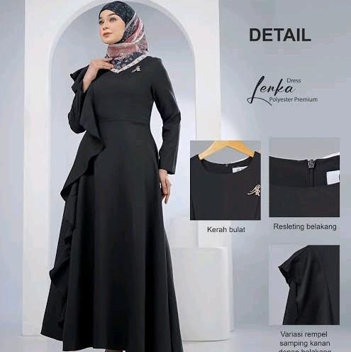 Dress Elegan Lenka Arrafi Basic dengan Kerah Bulat dan Rampel Unik - Hitam/ Putih Gamis