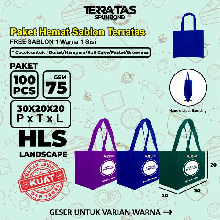 (Paket 100 pcs) Custom Goodie Bag Sablon 30X20X20 Landscape 75GSM Tas Box Kotak Panjang Mamanjang Sp