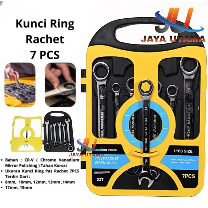 Kunci Ring Pas Set 7pcs Kunci Ring 8-19mm Wrench Rachet EDTRON