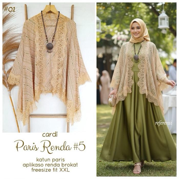 Cardi Paris Renda Katun Paris Aplikaso Renda Brokat Freesize Fit XXL untuk Penampilan Elegan Wanita 